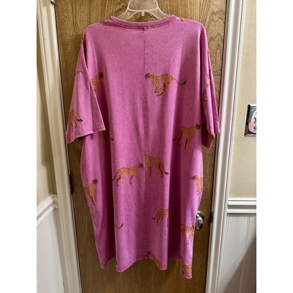 NEW Easel Mineral Wash Pink Cheetah T-shirt Shift Dress Pockets 2X New With Tags - Picture 3 of 13